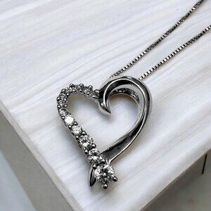 Silver 925 SAE Heart Pendant & CZ 925 Silver Chain Necklace 18 in Valentine